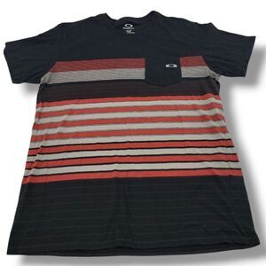 Oakley Shirt Size Large Slim Fit T-Shirt Stripes Striped Embroidered Oakley Logo